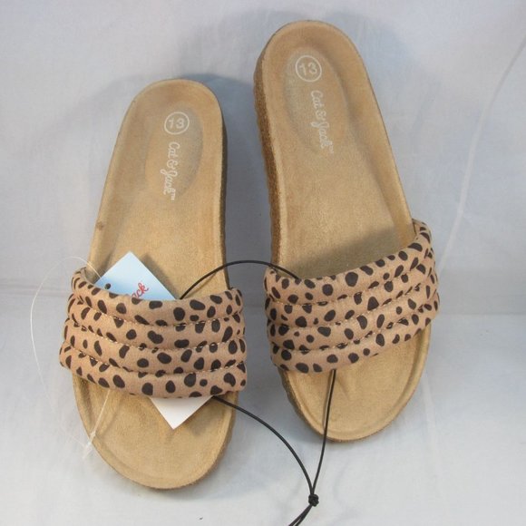 Cat and Jack Girls Leopard Print Slip-on Footbed Sandals - New - Picture 10 of 10